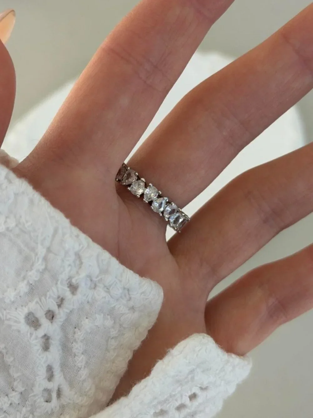 Sku0579Retro Silver White Gemstone Women Statement Ring Stainless steel+gift bag